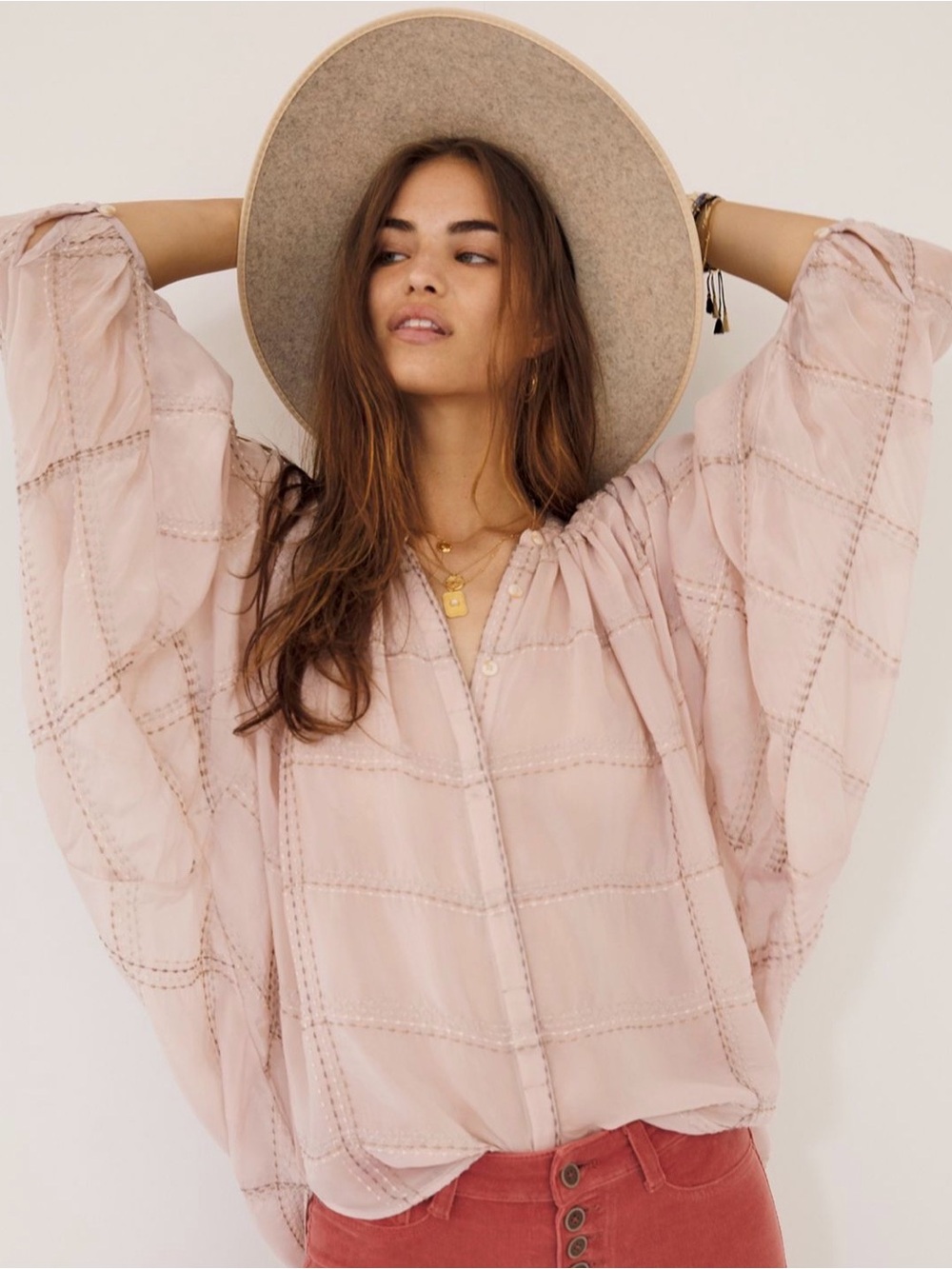 Anthropologie Sarabeth Soft Mauve Peasant Blouse Dolman Sleeves MED